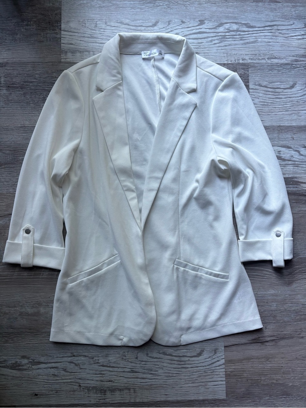 89th + Madison Women's White Solid Blazer 3/4 Sleeve Pockets Regular M/M